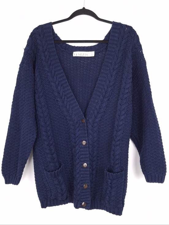Venezia Sweaters - Venezia vintage chunky cable knit cardigan fisherman preppy slouchy navy blue